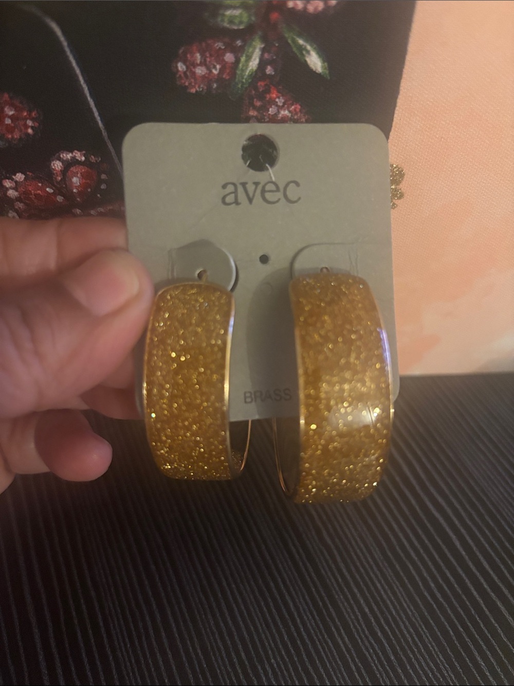 Avec Les Filles Gold Glitter Hoop Earrings